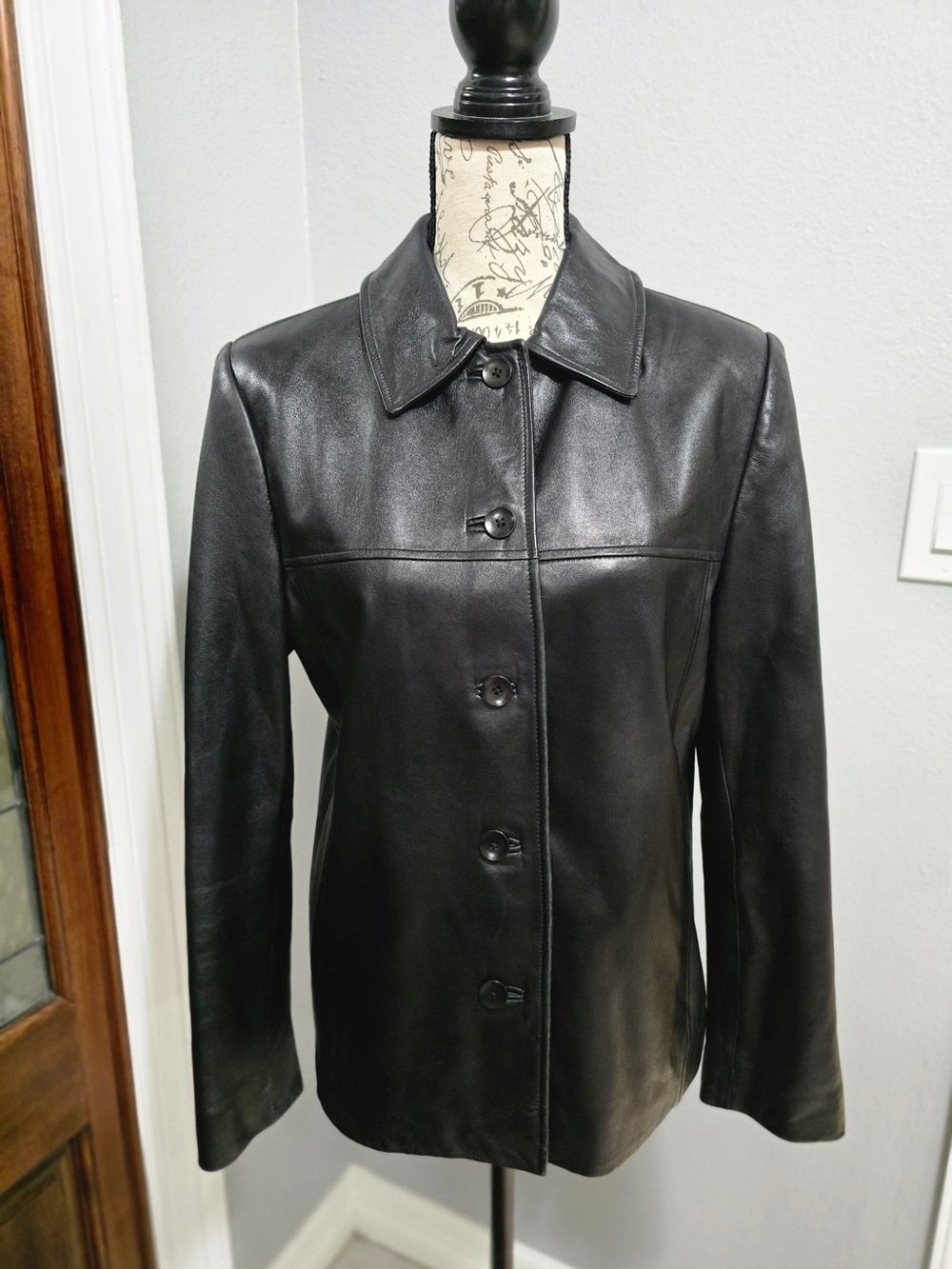 Vintage Valerie Stevens Black Genuine Lambskin Leather Jacket Car Coat M